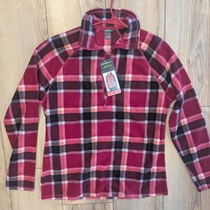Eddie Bauer Red and Black Plaid Fleece Quarter Zip Pullover